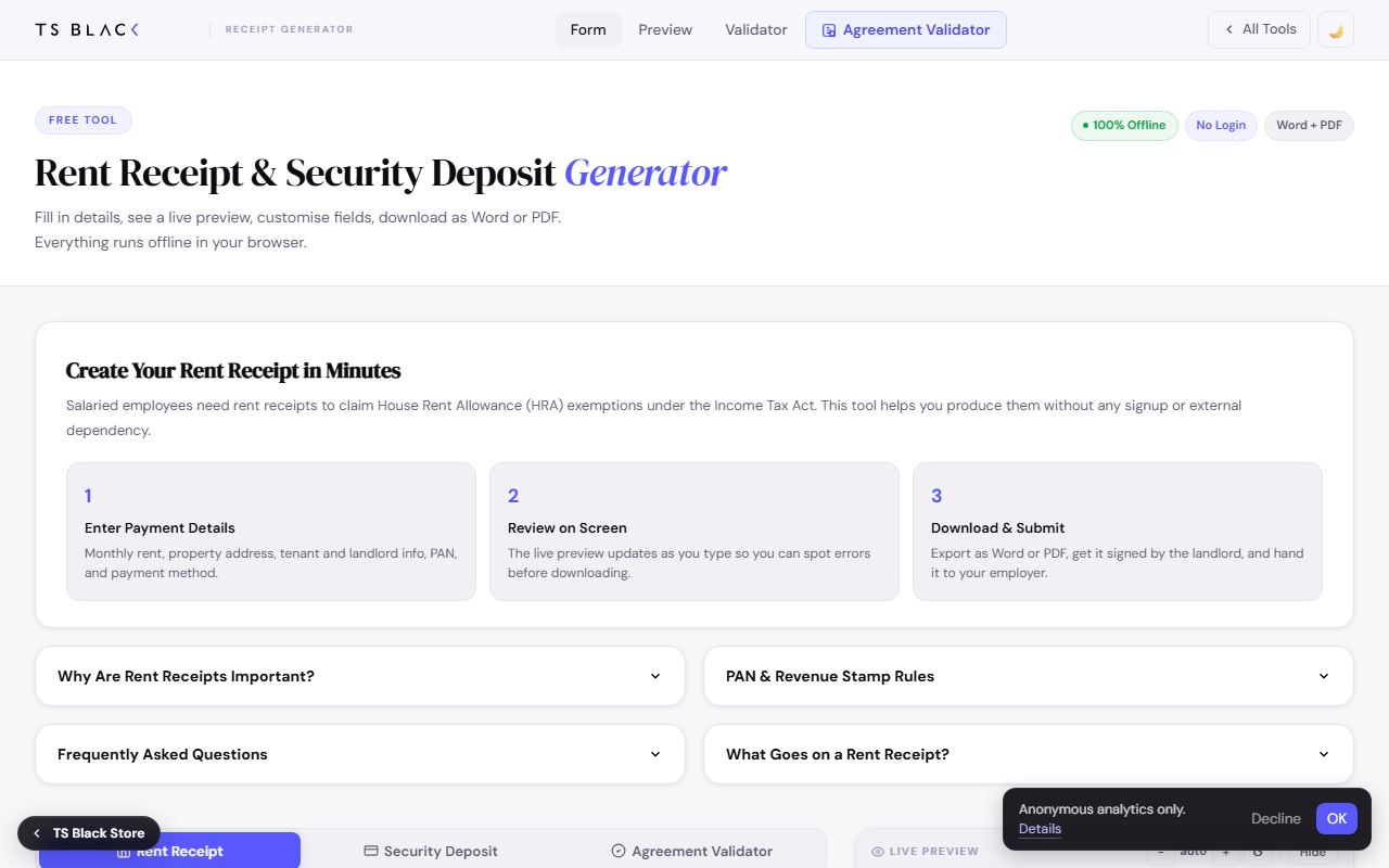 Screenshot of Rent Receipt Generator